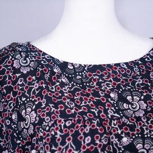 Loft Navy, Pink, and Lavender Floral Print Long-Sleeved Blouse Size Medium
